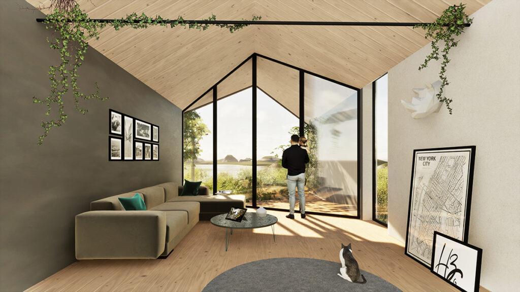 Ein Bienenstock als Wohnmodell. Komfort ohne Umweltschaden: So könnte ein Wohnzimmer im „HIVE project“ aussehen. (Bild: Gianluca Santosuosso)