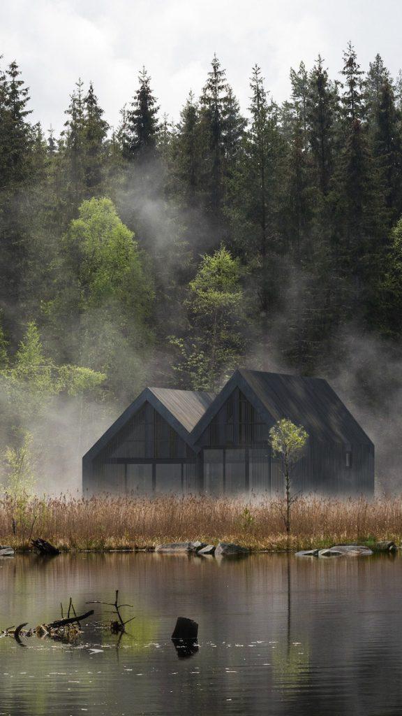 Norsk Retreat, Holzhütten am Seeufer, Norwegen, Drammen