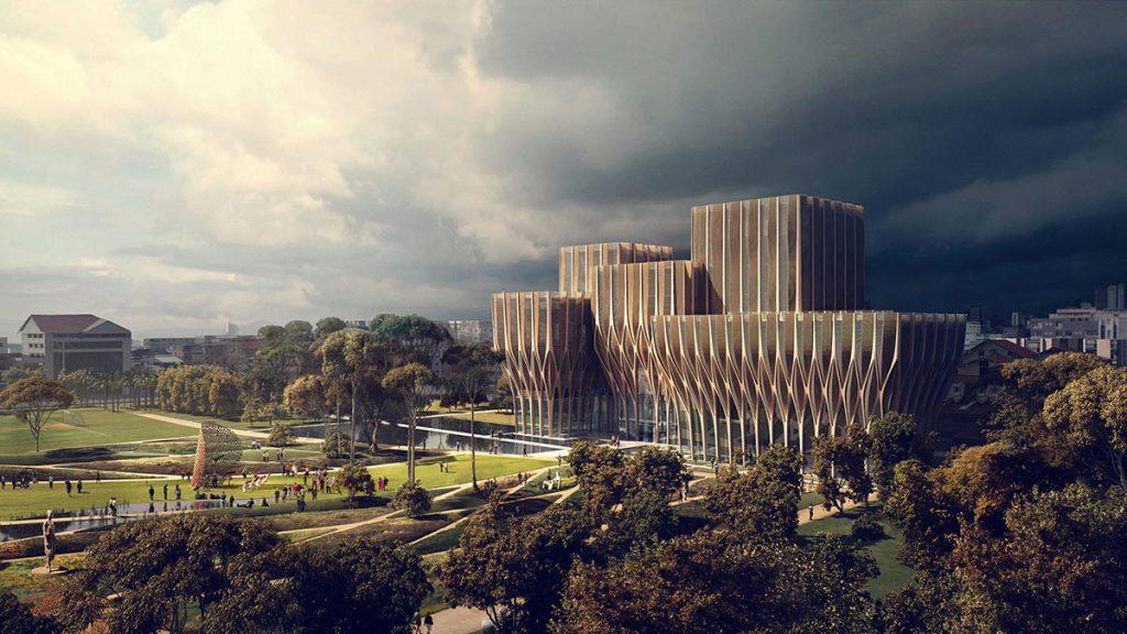 Zaha Hadid Architects, Sleuth Rith Institute, Kambodscha, Holzbau