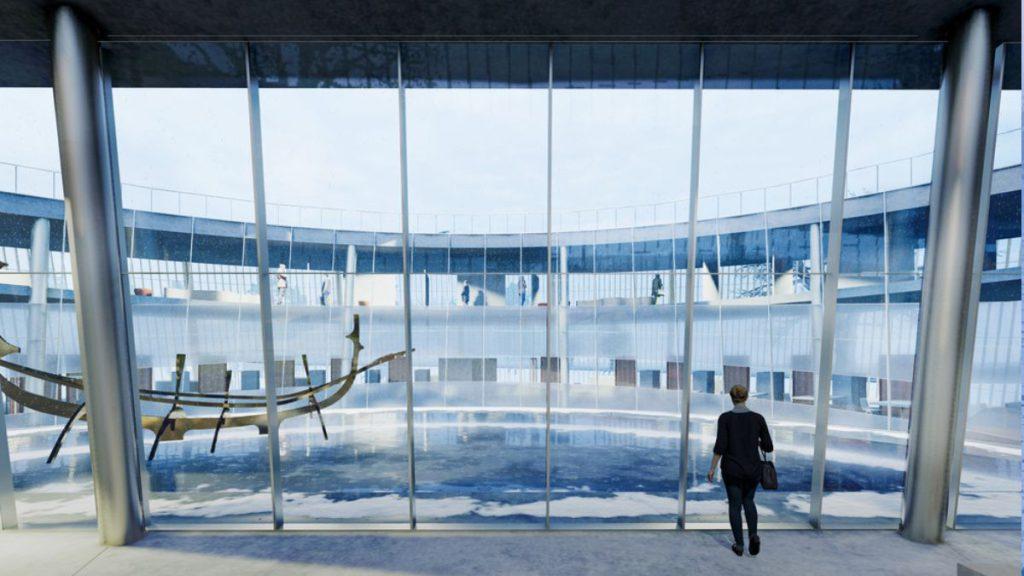 Ein durchgehender Ring von Ausstellungs- und Büroräumen innerhalb des Museums umfasst ein reflektierendes Becken, dass für den See und die Kultur der Region Mývatn steht.
