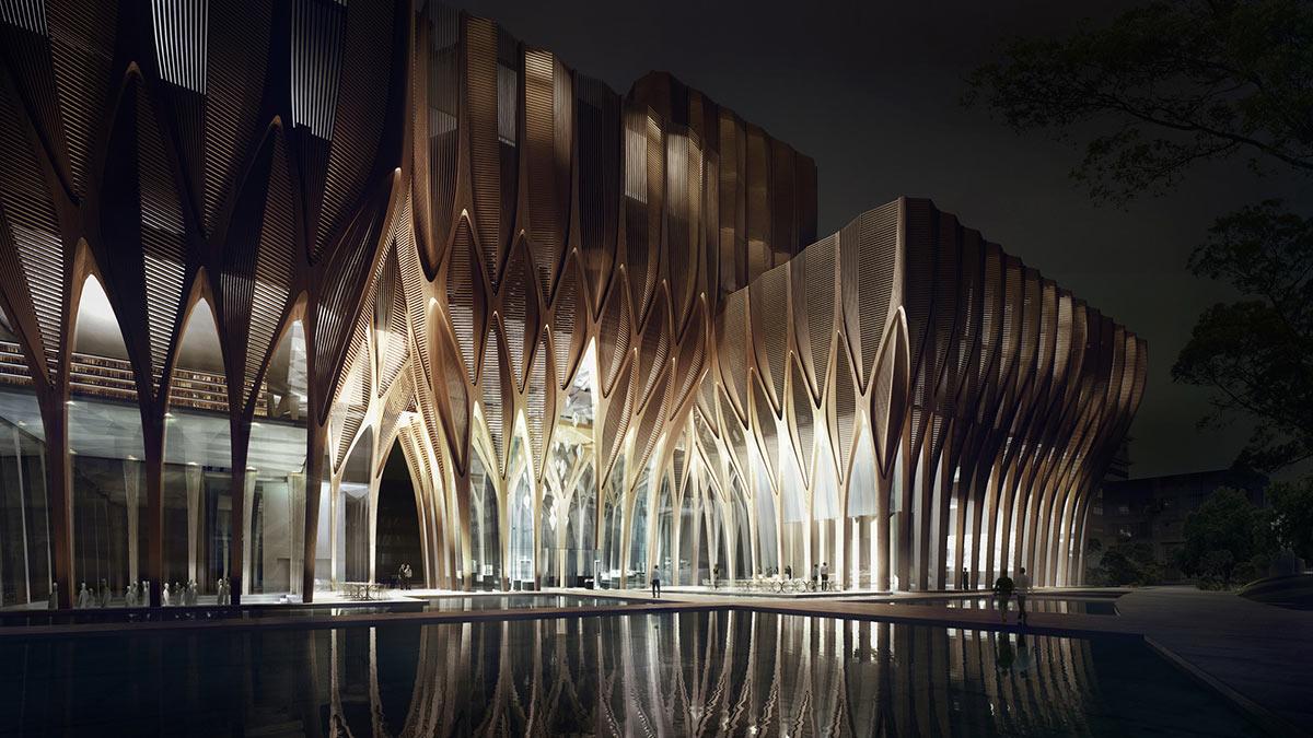 Eingang, Sleuk Rith Institut, Kambodscha, Phnom Penh, Zaha Hadid Architects